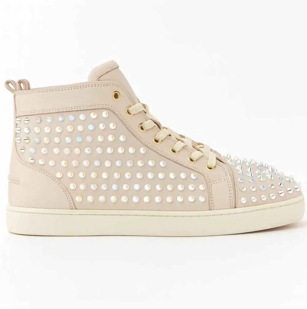 CHRISTIAN LOUBOUTIN Louis Hi Top Spike Sneaker White Iridescent Sz 43/US10 $1390
